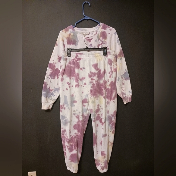 gypsy&jade Pants - GYPSY & JADE 2 PIECE TIEDYE WOMENS SWEATSHIRT/SWEATPANTS SIZE XL PURPLE&WHITE